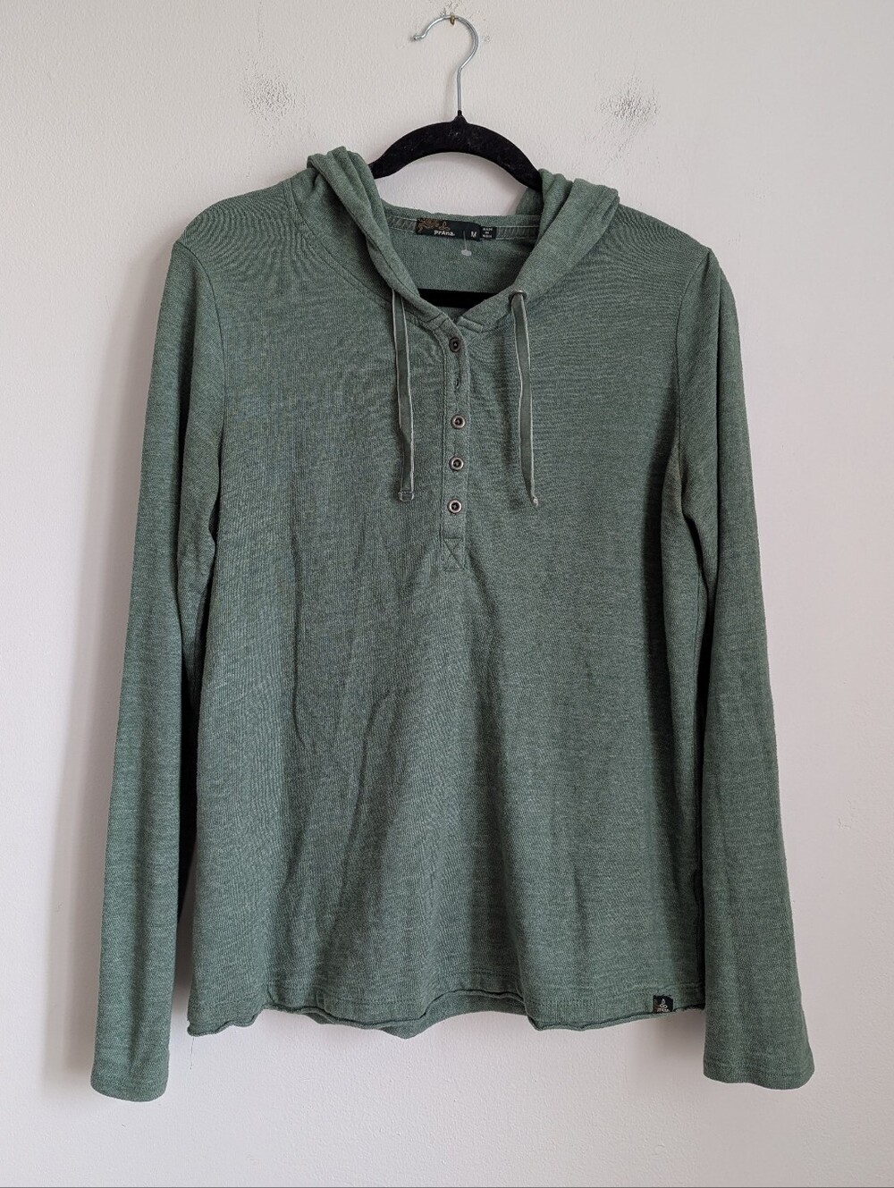 Prana Devan Henley Long Sleeve Hoodie Heathered Mineral Green M